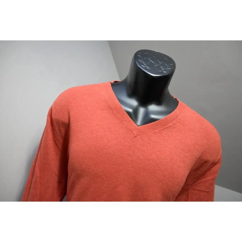 Banana Republic Casual Cotton Blend V Neck Sweater‎ Burnt Orange Mens Sz Large